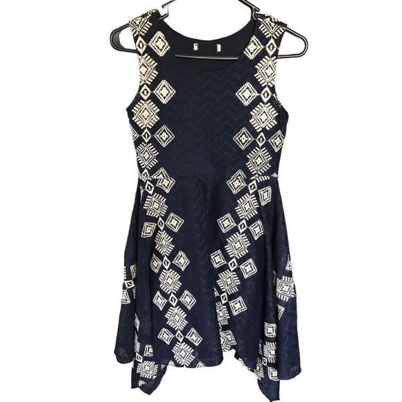 Knitworks Girls Navy Blue/White Crochet Dress Size 14 - Picture 1 of 7